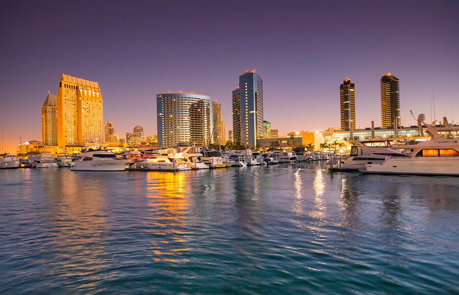 Downtown San Diego and the marina at sunset